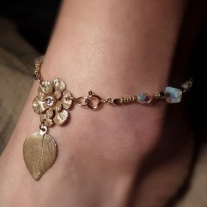 Beach Glass & Crystal Golden Anklet